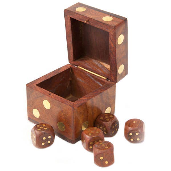 Hand-Carved Wooden 5 Dice Box – Fair Trade and Sustainable